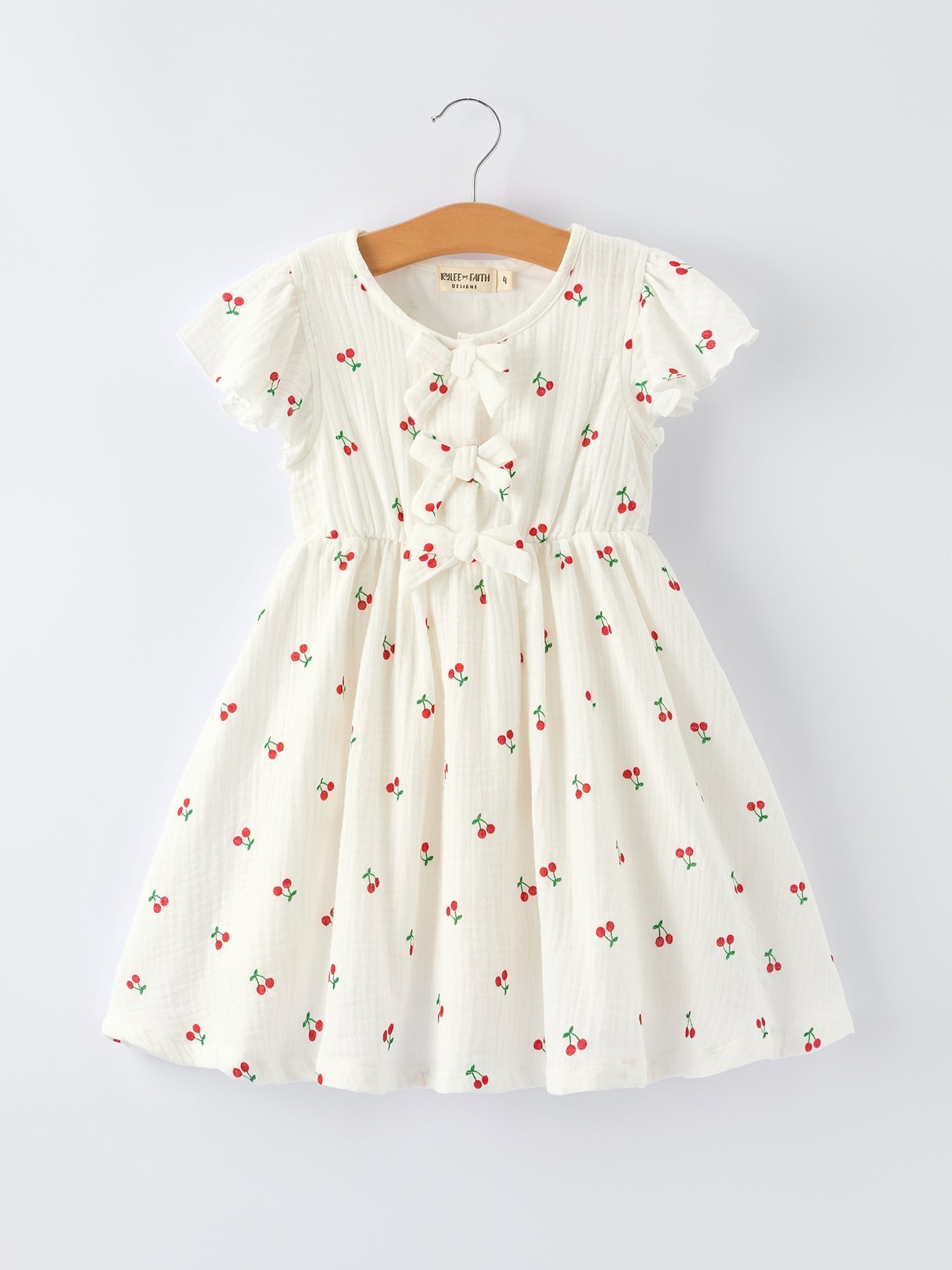 Cherry Print Girls Dress Ruffle Sleeves - Abbies Place