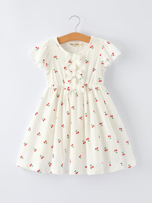 Cherry Print Girls Dress Ruffle Sleeves - Abbies Place