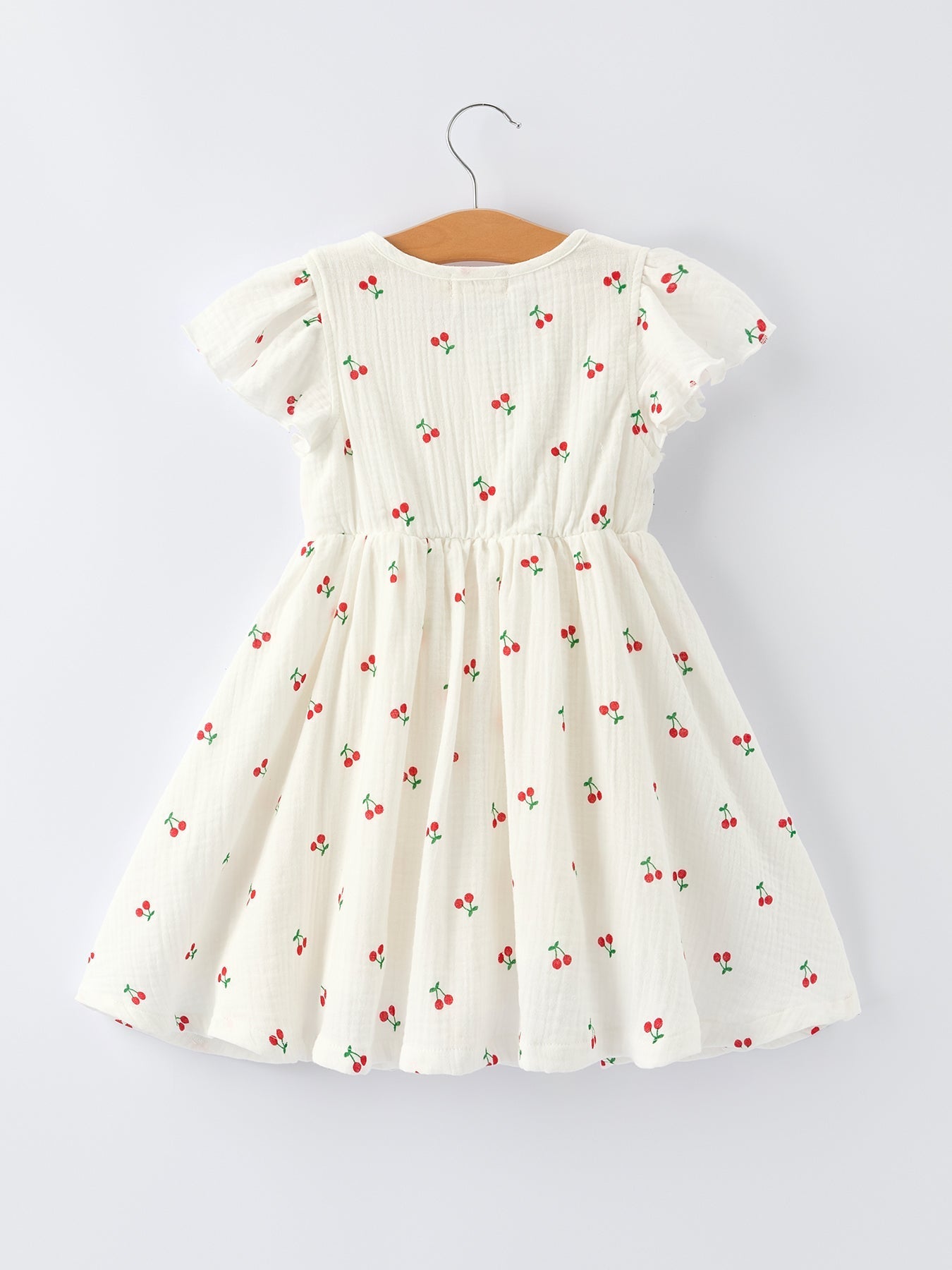 Cherry Print Girls Dress Ruffle Sleeves - Abbies Place