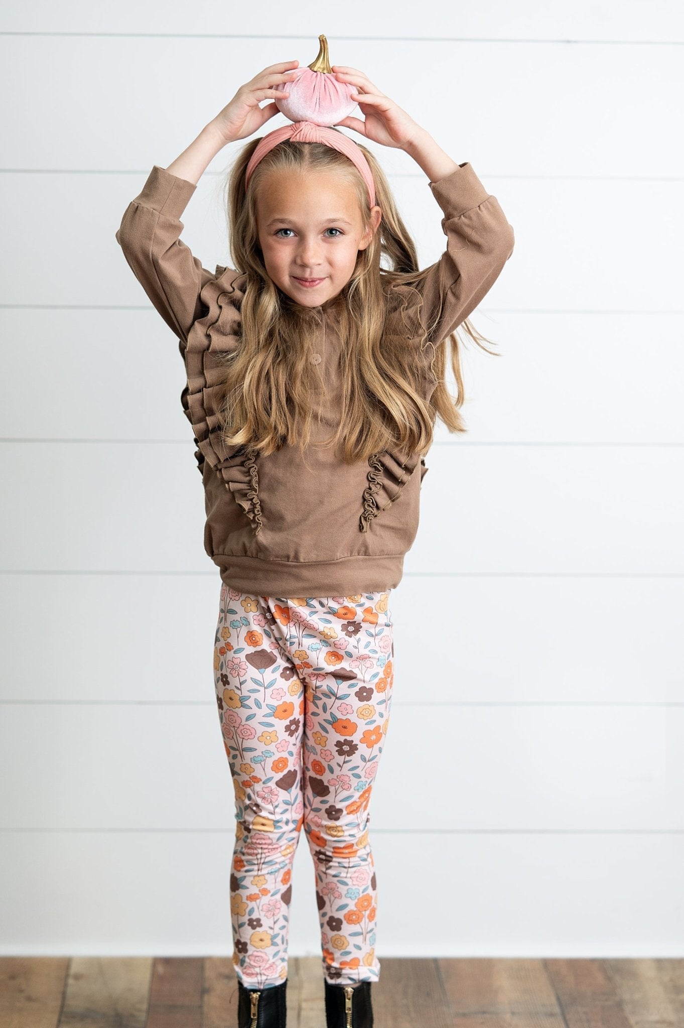 Chocolate Floral Ruffle Sweater Pant Set - Abbies Place