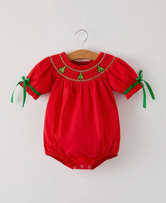 Christmas Baby Romper: Adorable Green Christmas Tree Embroidery - Abbies Place