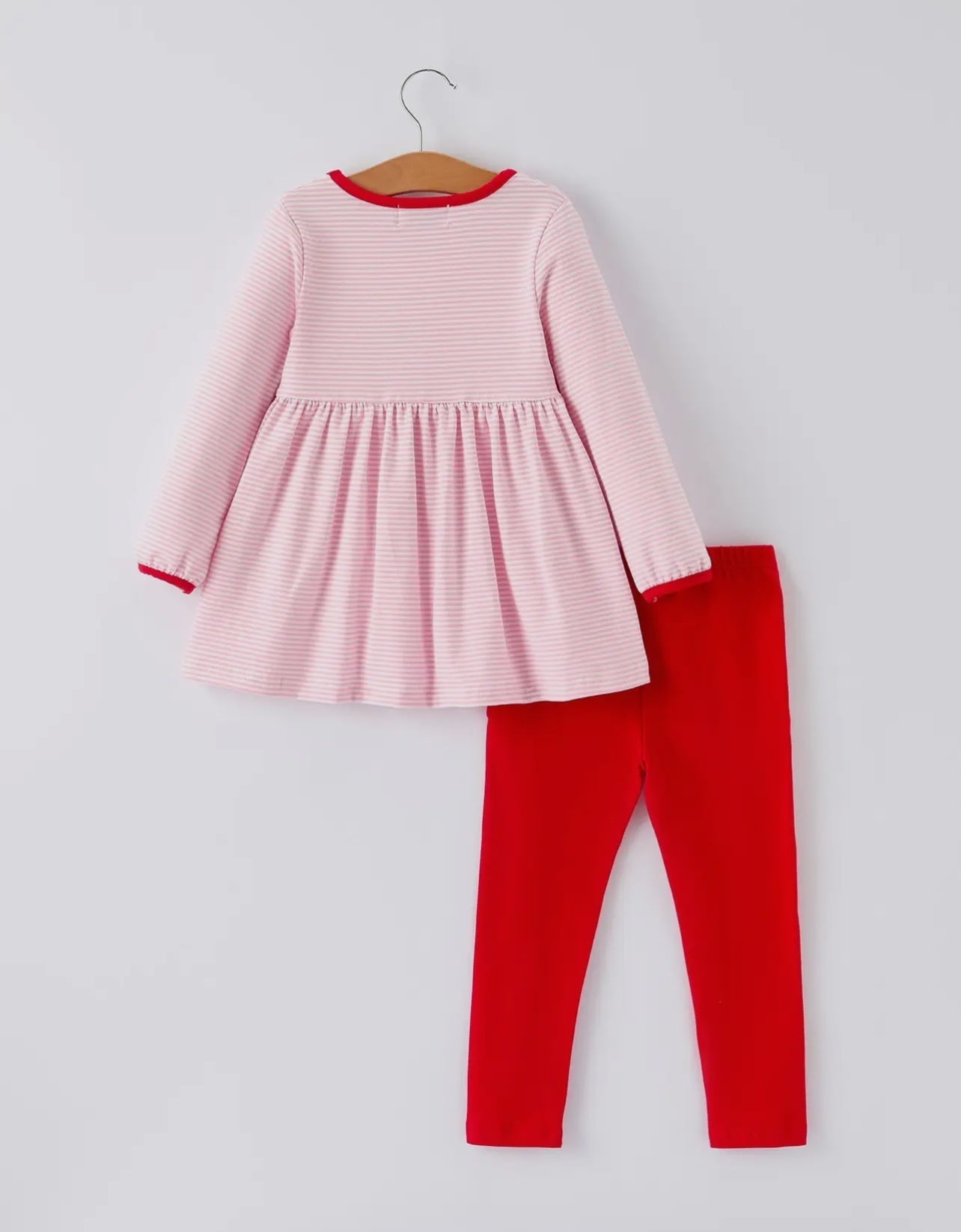 Christmas Candy Cane Embroidery Striped Girl Set with Pocket Ruffles - Abbies Place