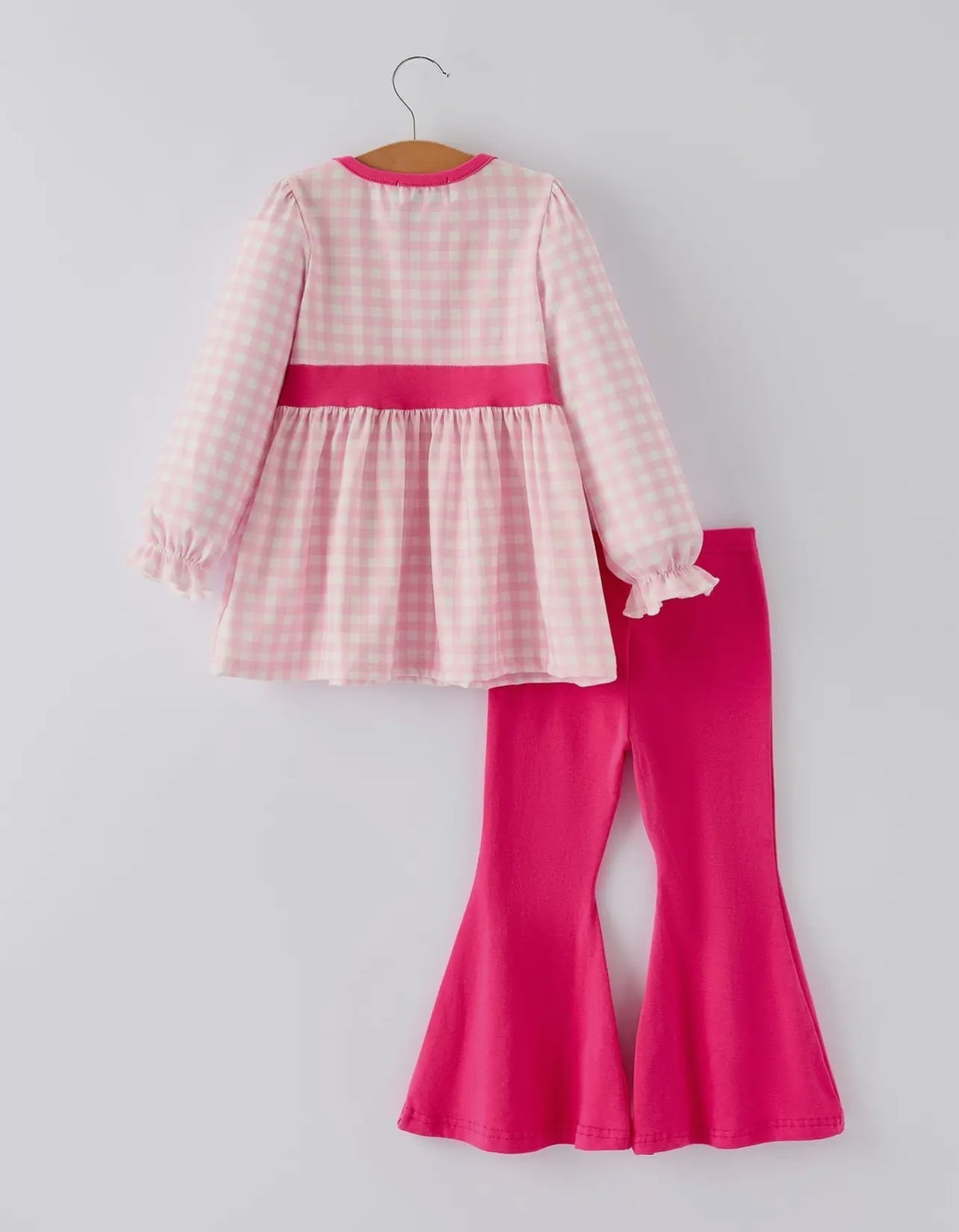 Christmas Santa Applique Striped Girls Set with Red Ruffle Trim - Abbies Place