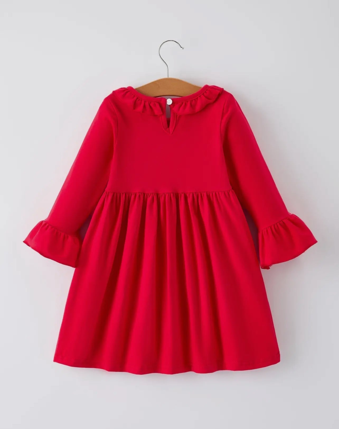 Christmas Smocked Embroidery Girls Dress with Pink Ribbon Ties - Abbies Place