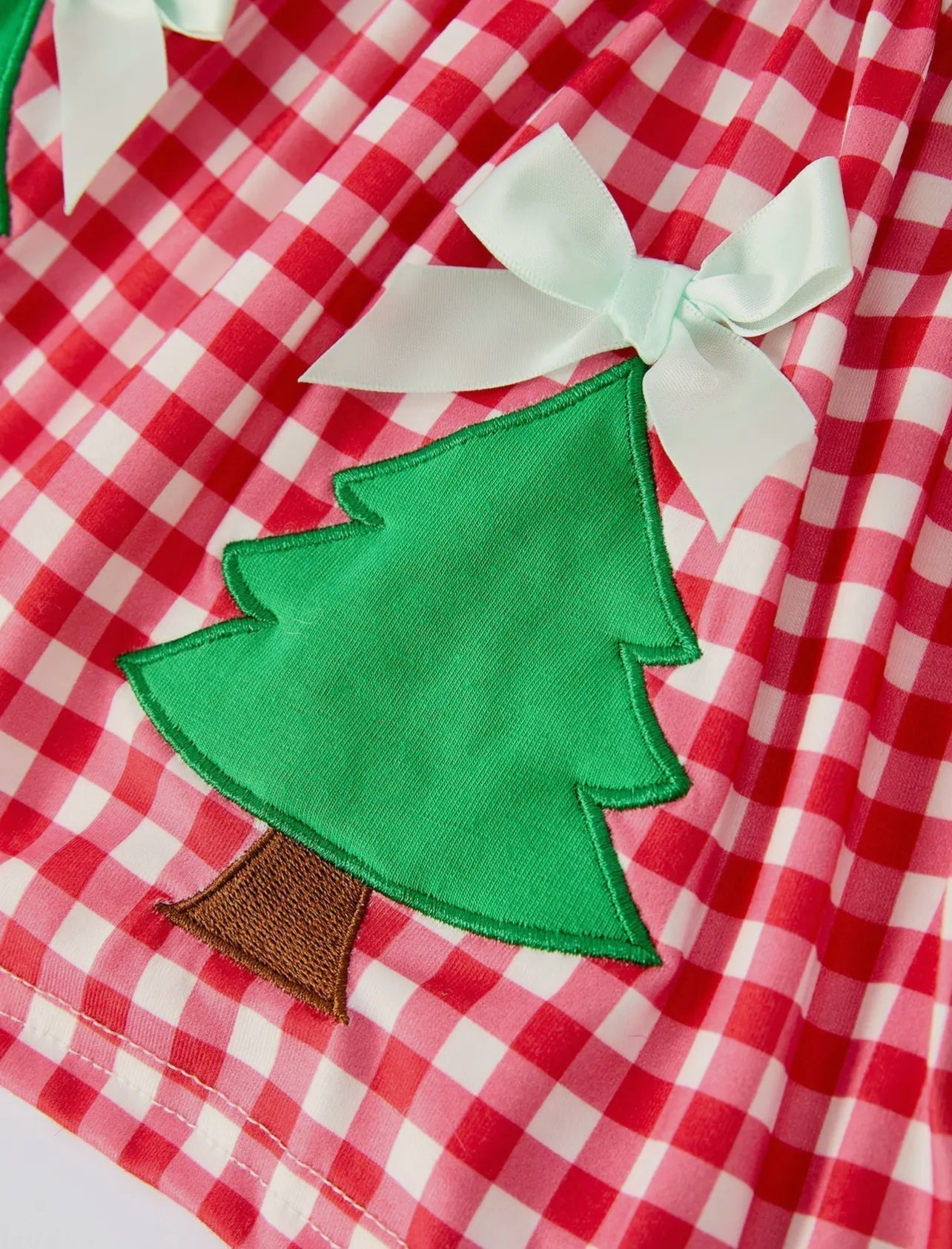 Christmas Tree Applique Red Plaid Top with Green Bell Bottom Pants Girls Set - Abbies Place