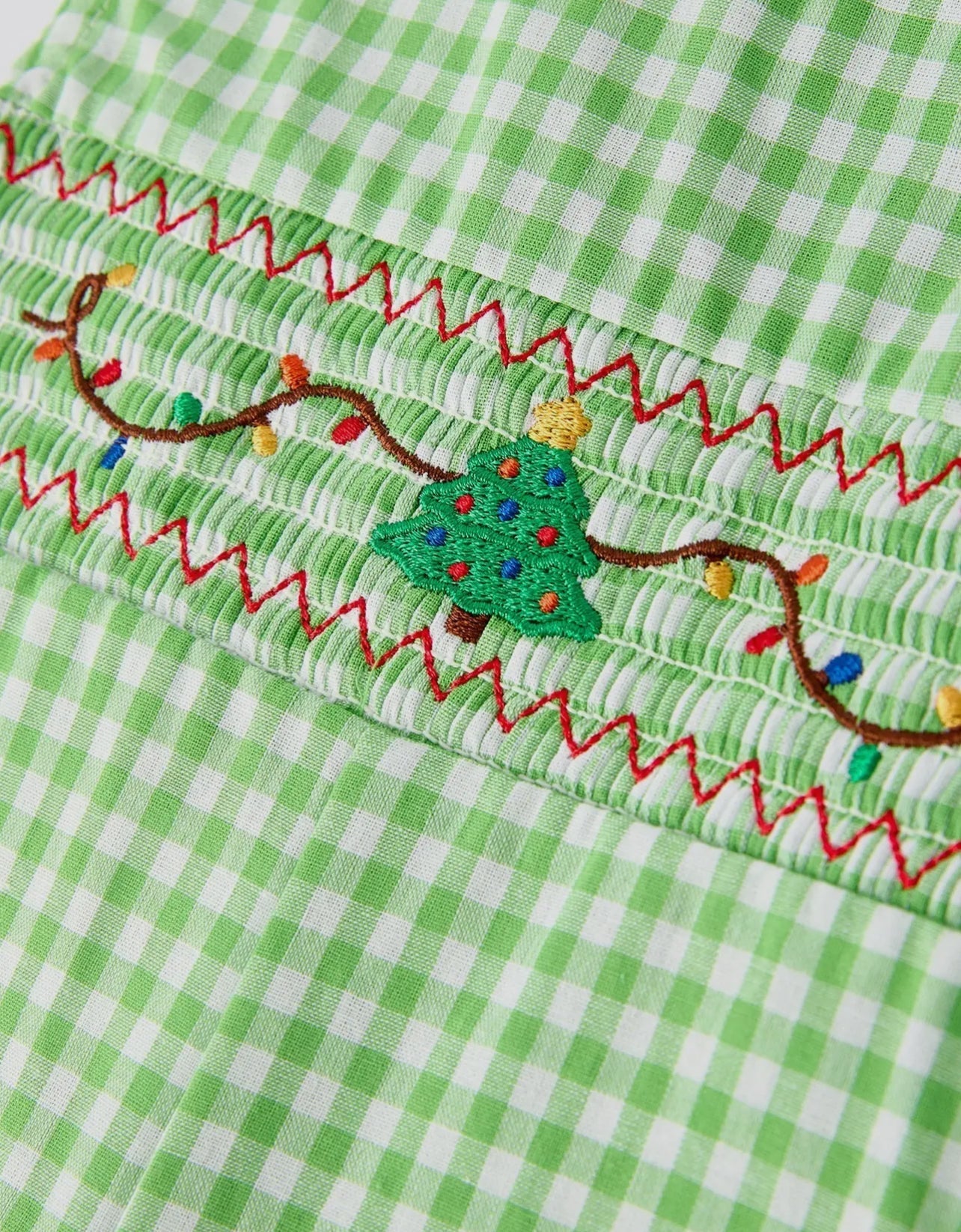 Christmas Tree Smocked Baby Romper with Green Plaid - Abbies Place