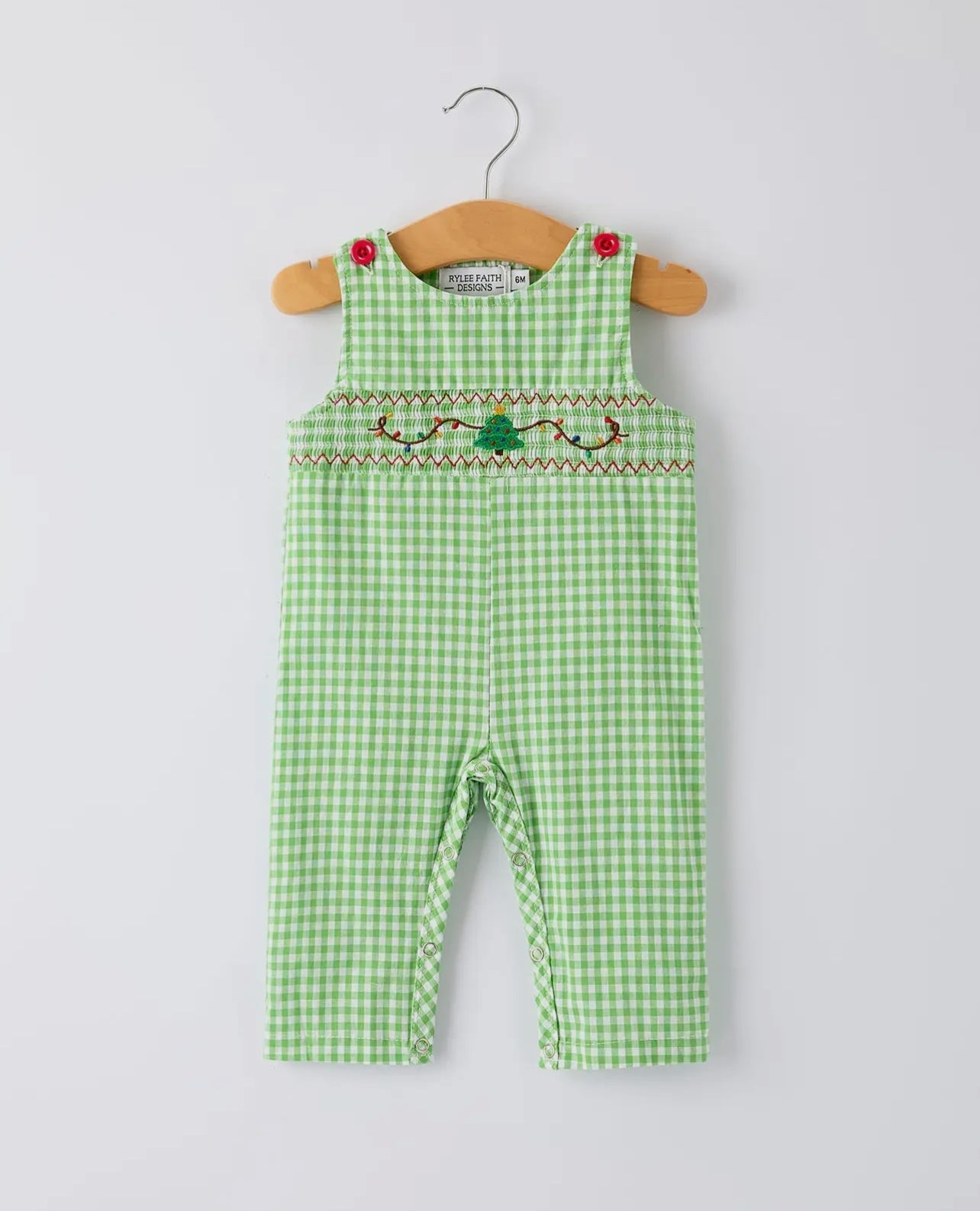 Christmas Tree Smocked Baby Romper with Green Plaid - Abbies Place