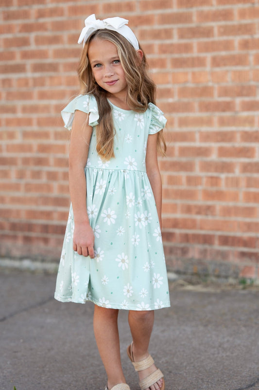 Claire Sage Floral Dress - Abbies Place