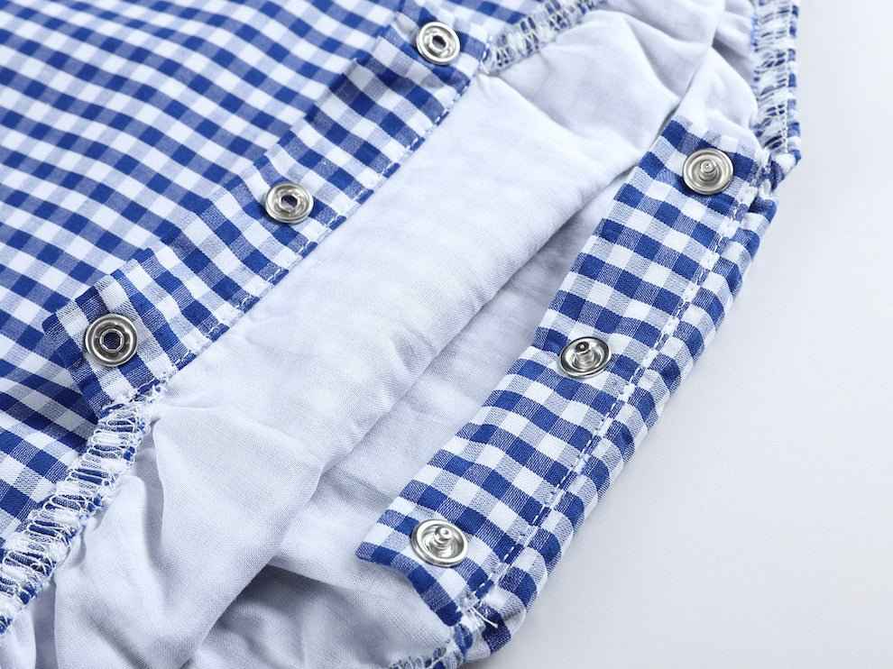 Classic Dark Blue Gingham Bubble Romper - Abbies Place