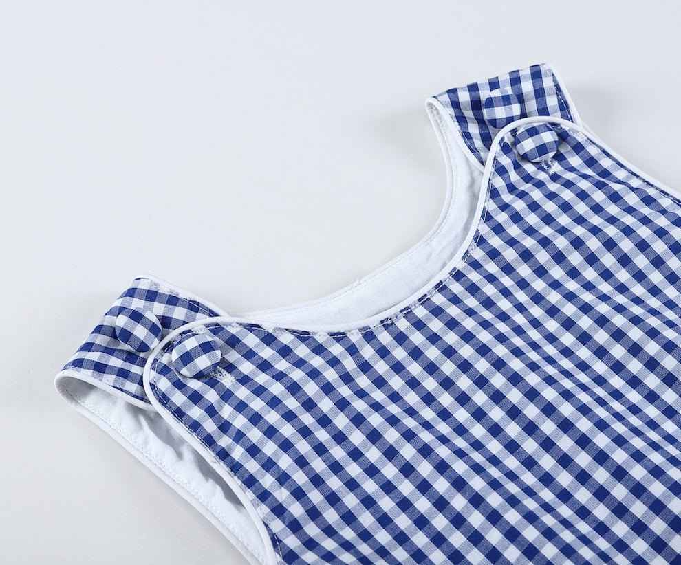 Classic Dark Blue Gingham Bubble Romper - Abbies Place