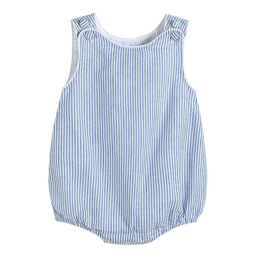 Classic Dark Blue Seersucker Bubble Romper - Abbies Place