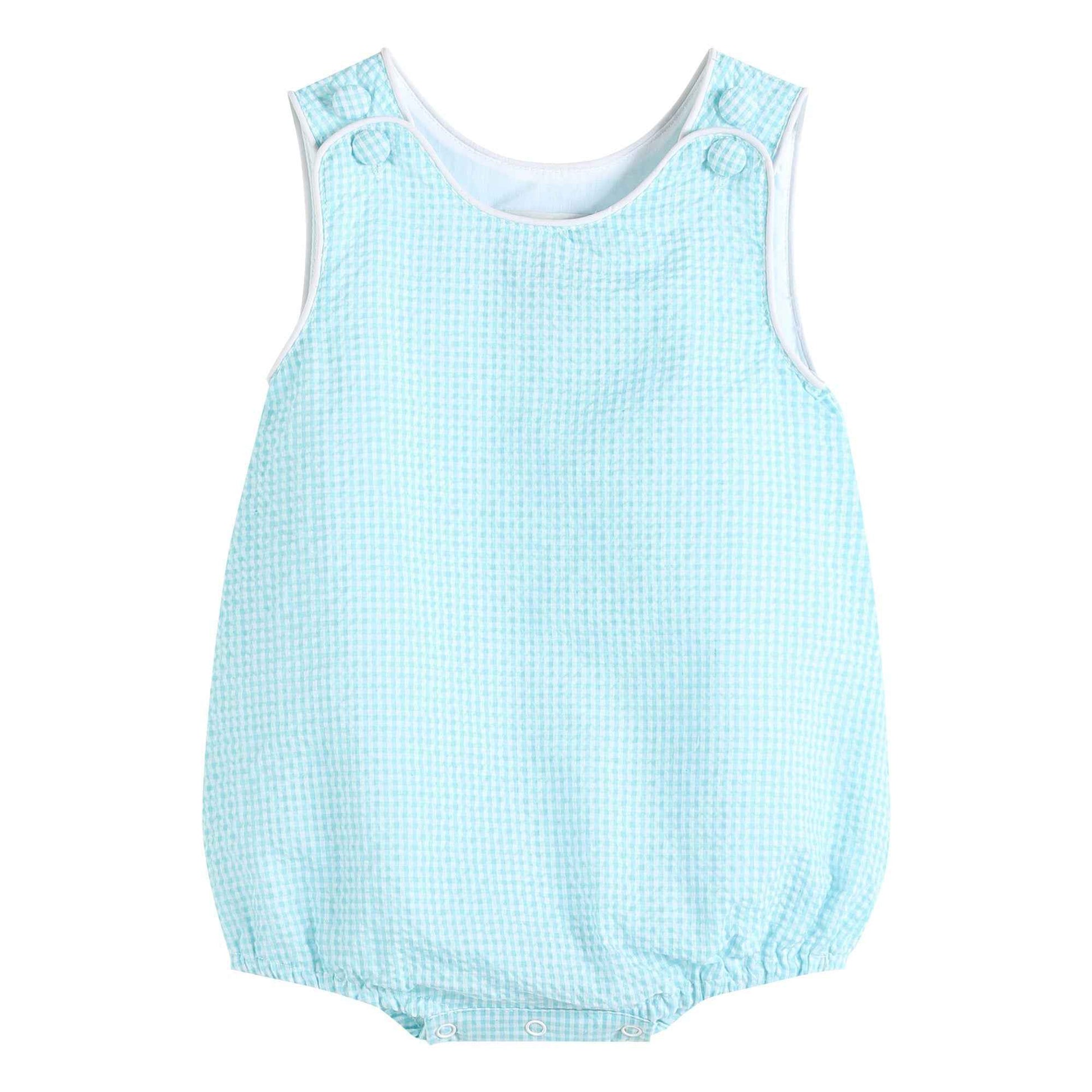 Classic Turquoise Seersucker Bubble Romper - Abbies Place