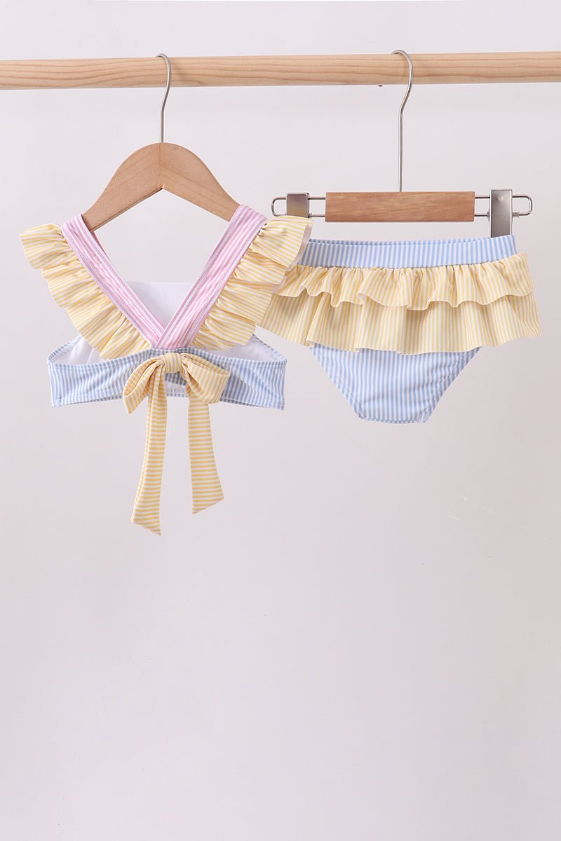 Colorblock crab embroidery ruffle 2pc swimsuit - Abbies Place