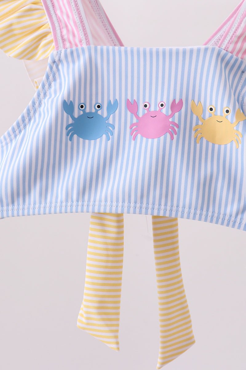 Colorblock crab embroidery ruffle 2pc swimsuit - Abbies Place