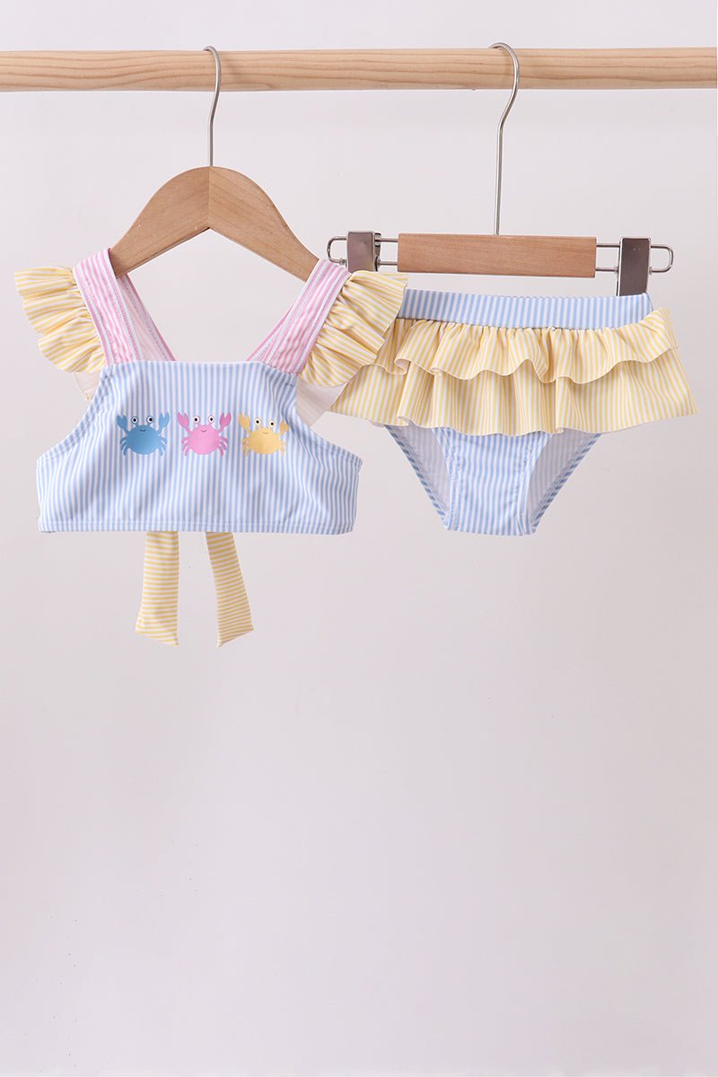 Colorblock crab embroidery ruffle 2pc swimsuit - Abbies Place