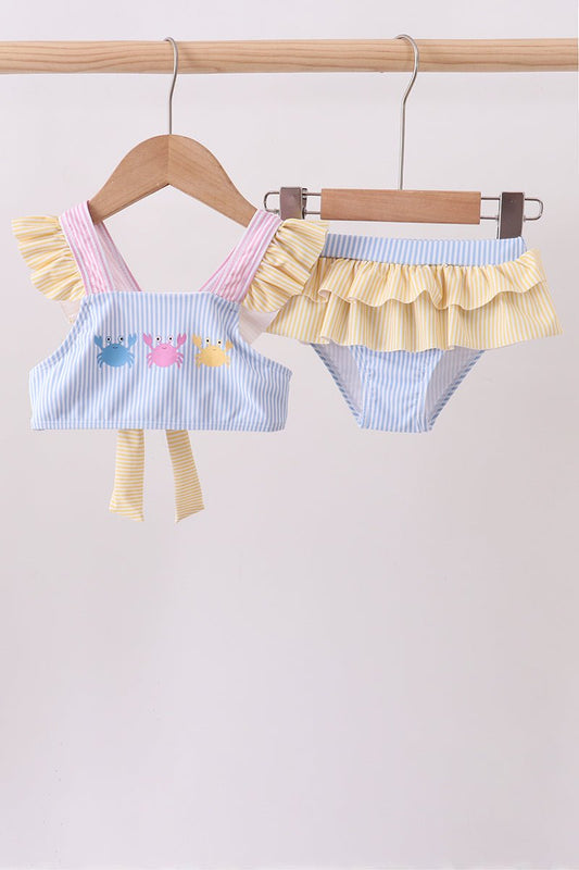 Colorblock crab embroidery ruffle 2pc swimsuit - Abbies Place