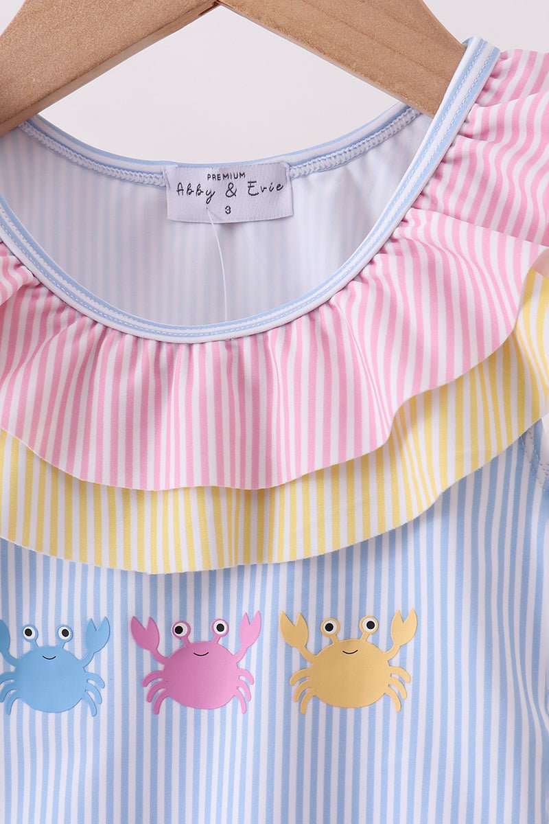Colorblock crab embroidery ruffle swimsuit - Abbies Place