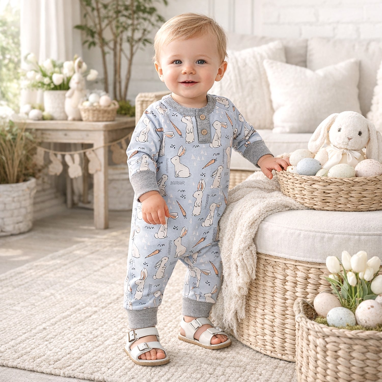 Cottontail Crew Bamboo Henley Easter Romper for Baby - Abbies Place