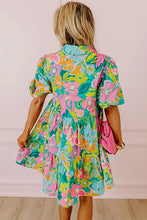 Load image into Gallery viewer, Women Floral Puff Sleeve Buttoned Babydoll Dress - Image #4
