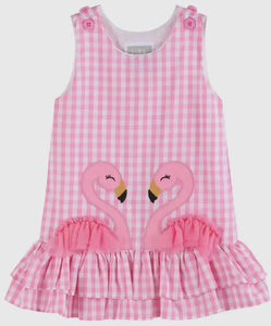 Pink Gingham Flamingo Tulle Ruffle Dress - Image #1