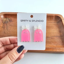 Load image into Gallery viewer, Bow Ghost Earrings - Pink Glitter - Image #3
