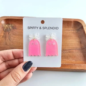 Bow Ghost Earrings - Pink Glitter - Image #3