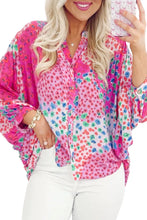 Load image into Gallery viewer, Rose Red Floral Allover Print Buttoned V Neck Oversized Shirt - Image #5
