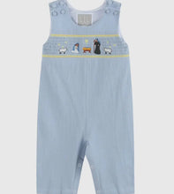 Load image into Gallery viewer, Preorder 8/15-9/15-Light Blue Nativity Smocked Overalls - Image #1
