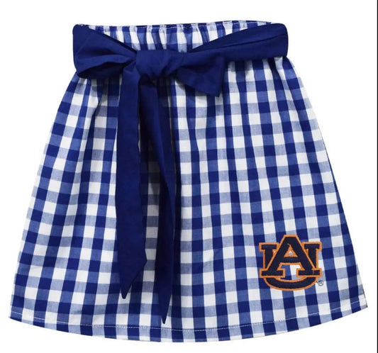 Auburn University Tigers Embroidered Big Check Navy Skirt with Tie - Abbies Place