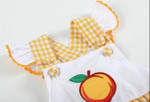 Load image into Gallery viewer, Orange Gingham Peach Applique Ruffle Romper - Image #4
