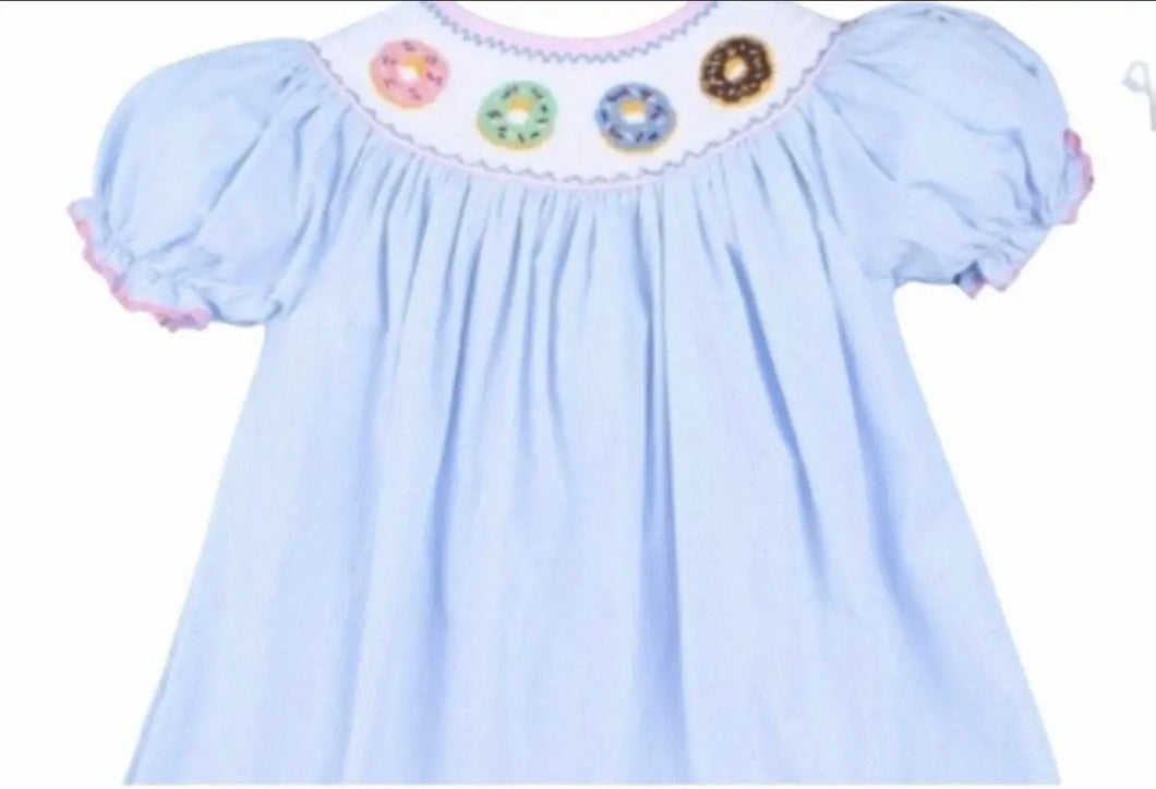 Smocked Donut Baby Blue Gingham Dress - Image #1