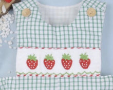 Load image into Gallery viewer, Strawberry Hand Smocked Shortalls - Image #2
