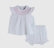 Load image into Gallery viewer, White Baby Sister Smocked Dress and Bloomer Set - Image #2
