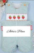 Load image into Gallery viewer, Strawberry Hand Smocked Shortalls - Image #1
