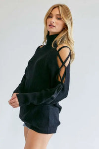 Solid Turtleneck Cutout Long Sleeve Sweater - Image #7