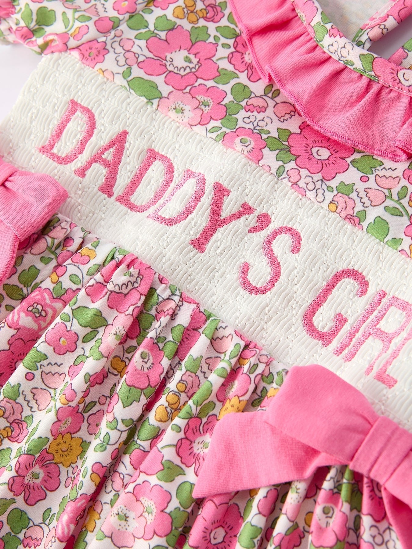 "DADDY'S GIRL" Bow Embroidered Ruffle Collar Girl Dress - Abbies Place