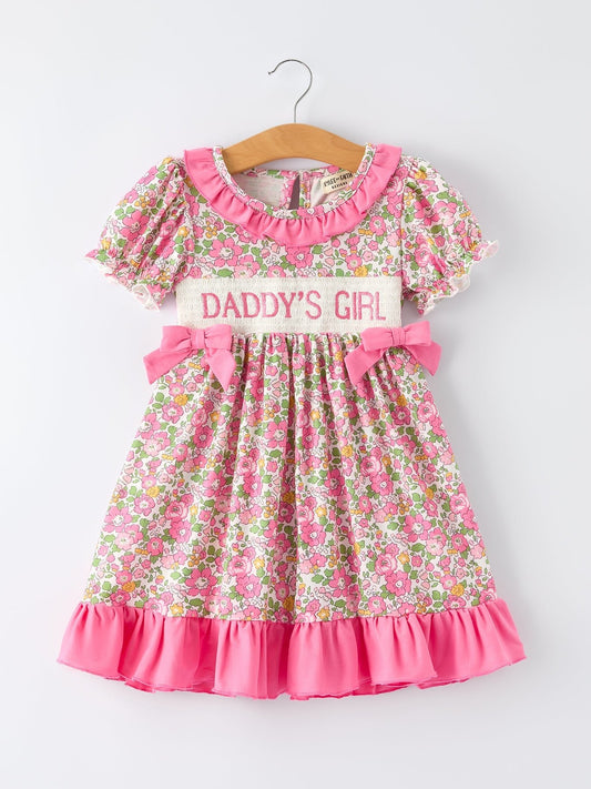 "DADDY'S GIRL" Bow Embroidered Ruffle Collar Girl Dress - Abbies Place