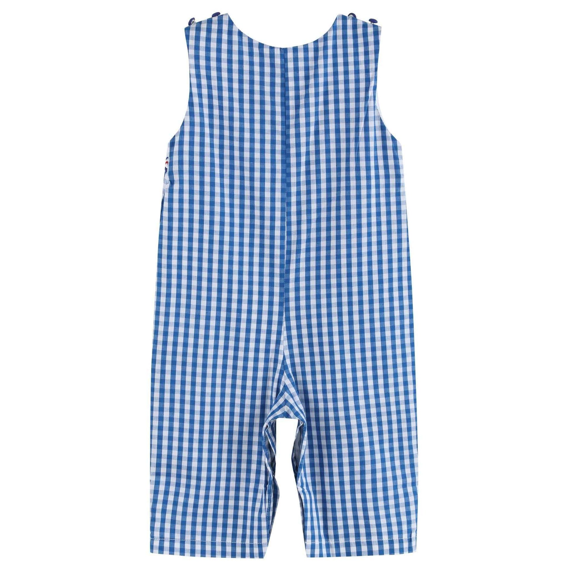 Dark Blue Gingham Emergency Vehicle Smocked Overalls - Abbies Place