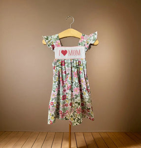 I love Mom Floral Hand Smocked Girl Dress - Image #2