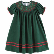 Preorder 7/15-9/15-Green Christmas Mistletoe Smocked Bishop Dress - Image #1