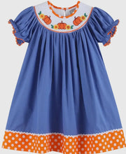 Load image into Gallery viewer, Preorder ETA 7/15-8/15-Blue Pumpkin
Sunflower Smocked Bishop Dress - Image #1
