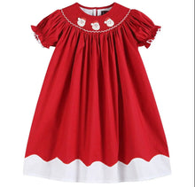 Load image into Gallery viewer, Red and White Santa Smocked Bishop Dress Short Sleeve - Image #1
