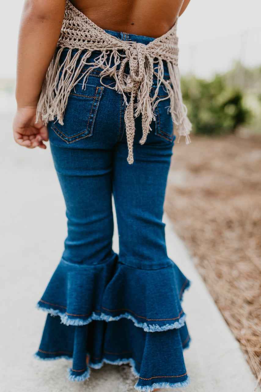 Denim Double Ruffle Pant - Abbies Place