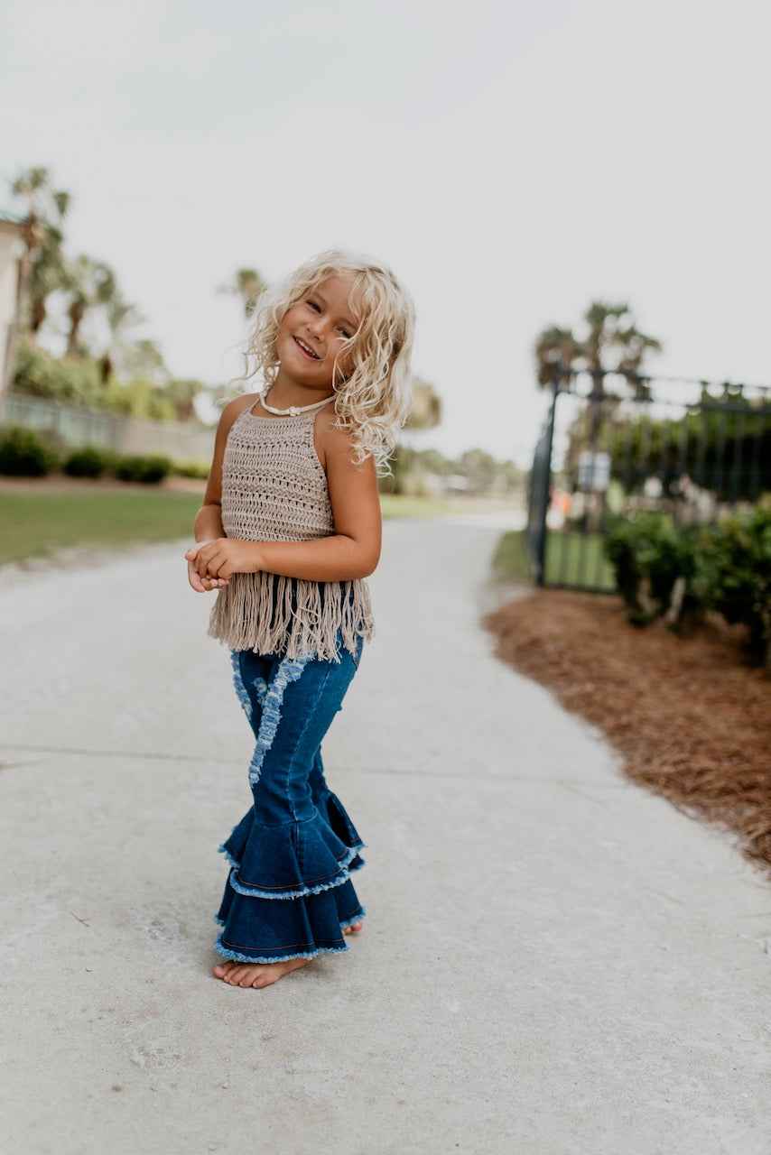 Denim Double Ruffle Pant - Abbies Place