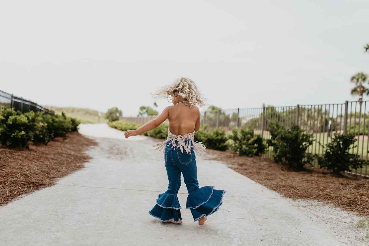 Denim Double Ruffle Pant - Abbies Place