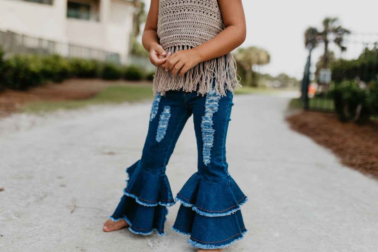 Denim Double Ruffle Pant - Abbies Place