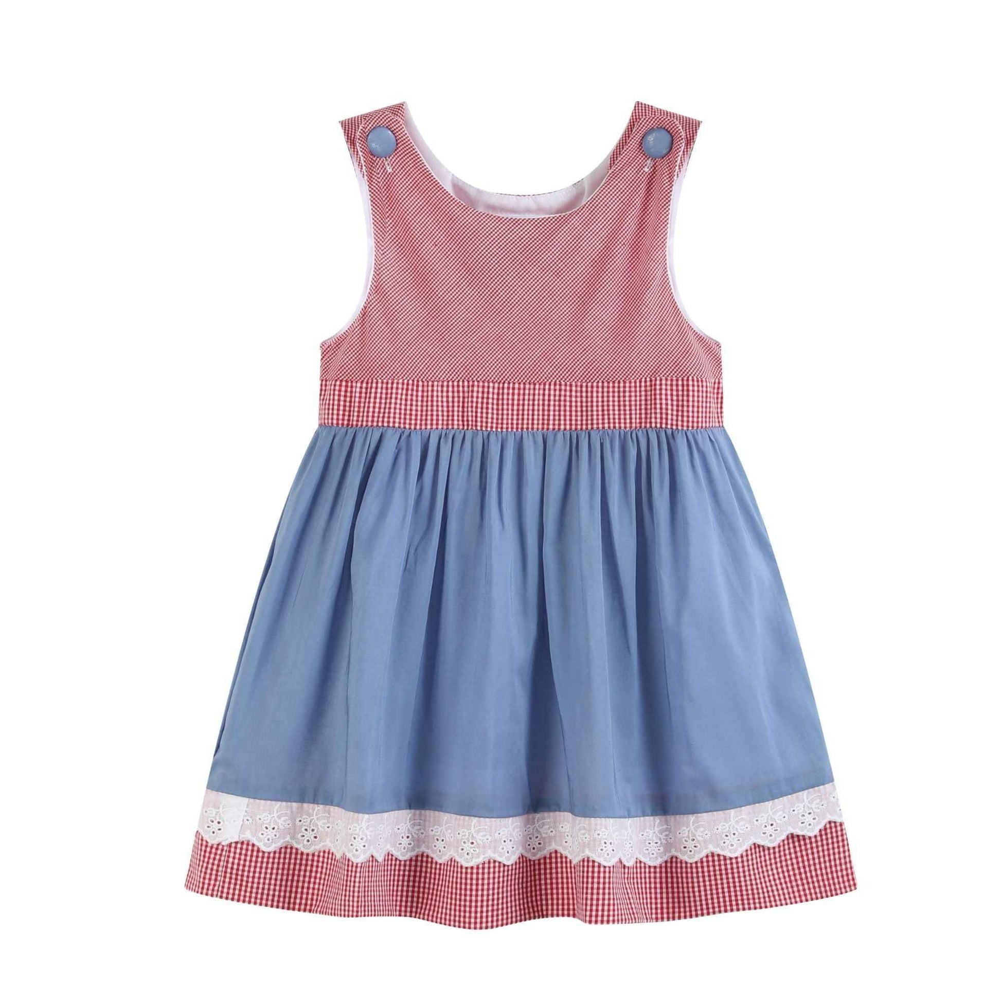Denim Look and Red Gingham A-Line Dress - Abbies Place