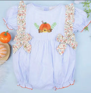 Pumpkin French Knot Embroidery Baby Ruffle Romper - Image #1