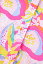 Load image into Gallery viewer, Pink Abstract Floral Ruffle Trim Flutter Sleeve Buttoned Dress
