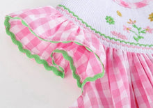 Load image into Gallery viewer, Pink Gingham Flower Smocked Bishop Dress - Image #4
